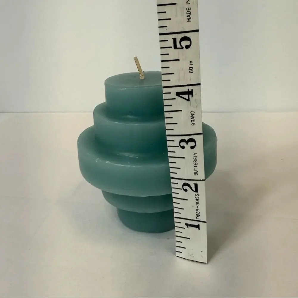 Tiered Pillar Candle Seafoam Light Teal Blue Green geometric modern ocean 4” NEW